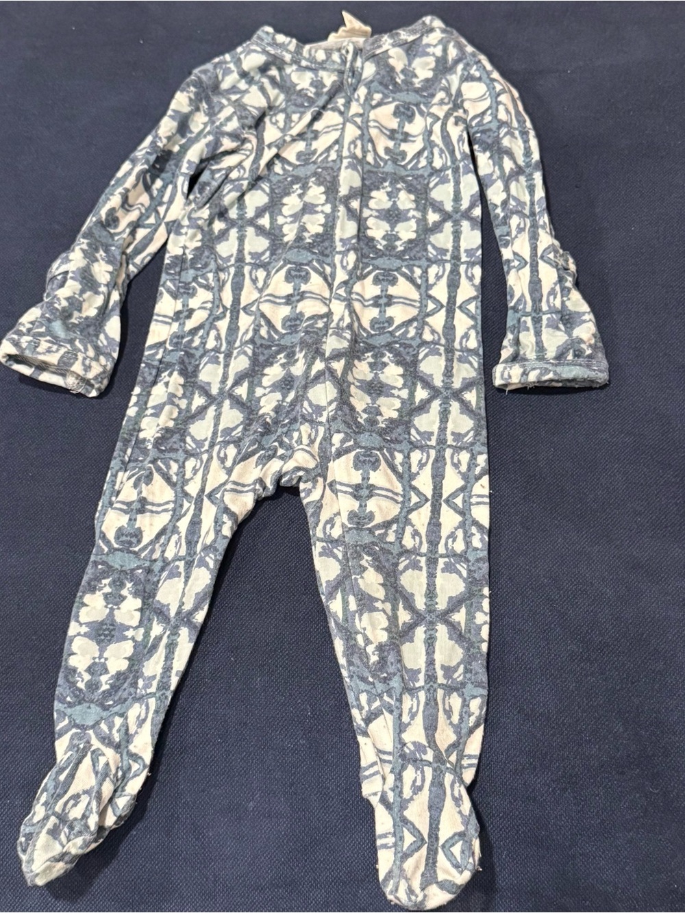 kate quinn Blue White Patterned Footed Sleeper Footie 3-6m Bamboo Zippered